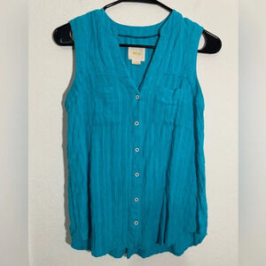 Anthropologie Maeve Sleeveless Button Down Stripe Stitch Tank Blouse Womens Sz 0